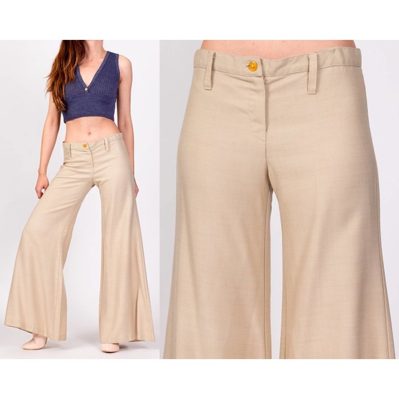 70s Khaki‎ Low Rise Bell Bottoms - Extra Small | Vintage Wide Leg Flares Pants - Picture 1 of 7